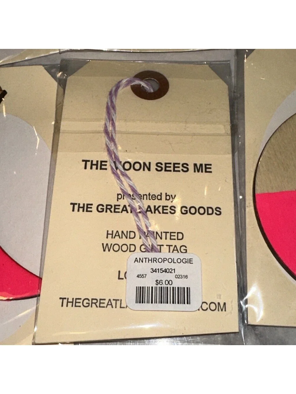 8 NEW ANTHROPOLOGIE Wooden Gift Tags Hand Painted Crescent Moon Ornament Pink